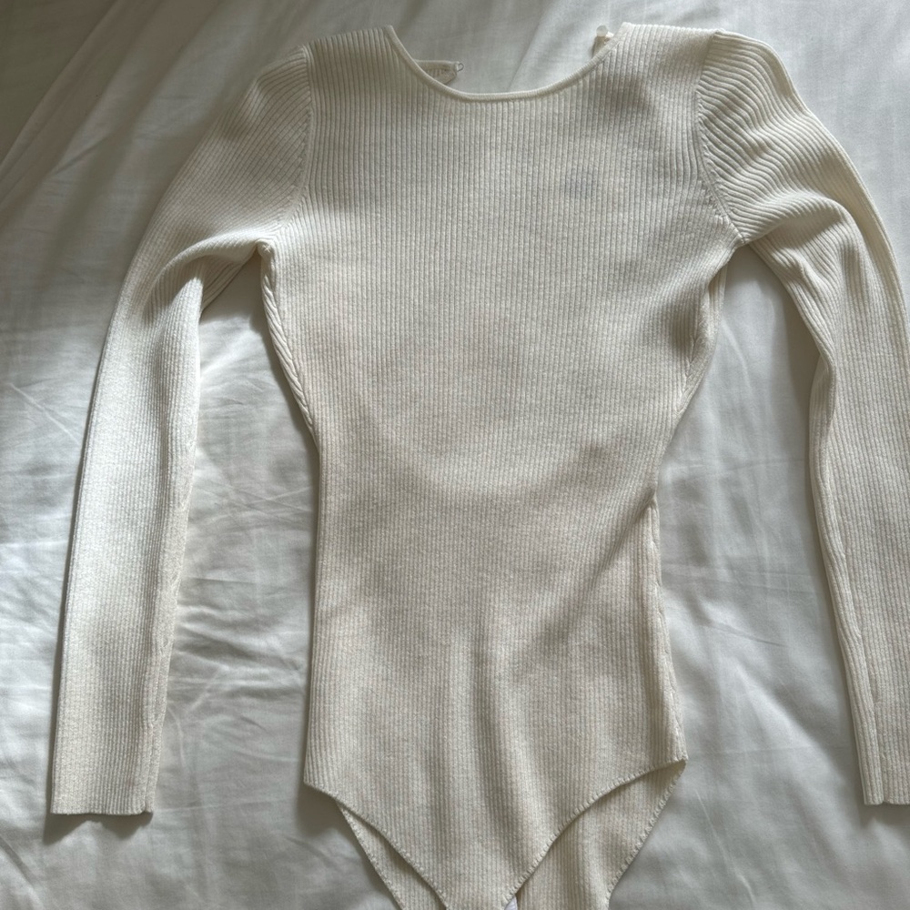 NWT- Sezane Cream Ribbed Bodysuit